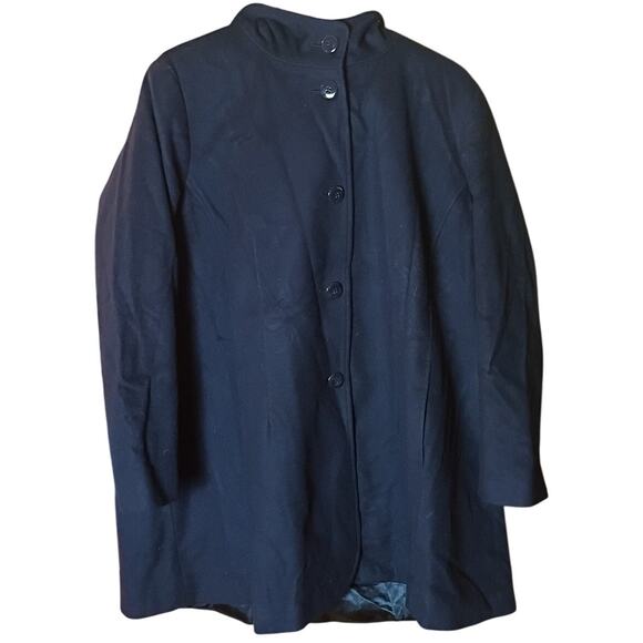 Forecaster of Boston Woman 18W Navy Blue Wool Blend Button Front Lined Peacoat - Picture 2 of 7